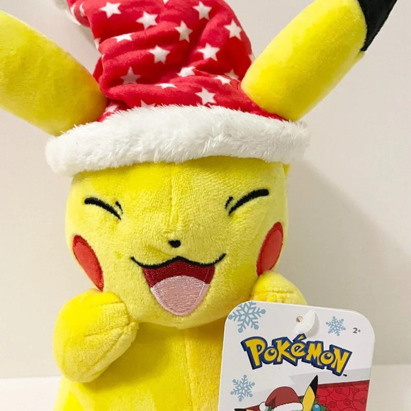 Pokemon Pikachu Plush Winter Holiday Christmas Edition Santa Hat Stars 8 Inch - Picture 2 of 16